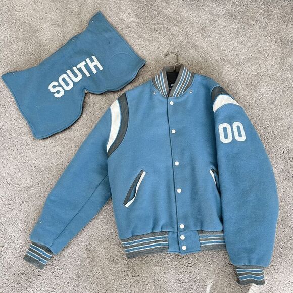 Unisex Holloway Varsity Jacket Heavy Wool Leather Accents Hood L/XL, 90s Vintage - Picture 1 of 12